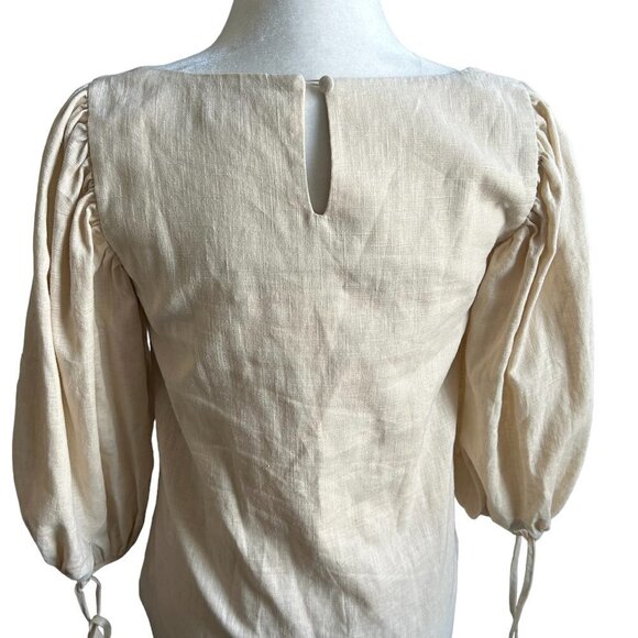 REVOLVE LPA Peasant Style Puffy Sleeve Ecru Cotton Linen Dress US S - Picture 4 of 10